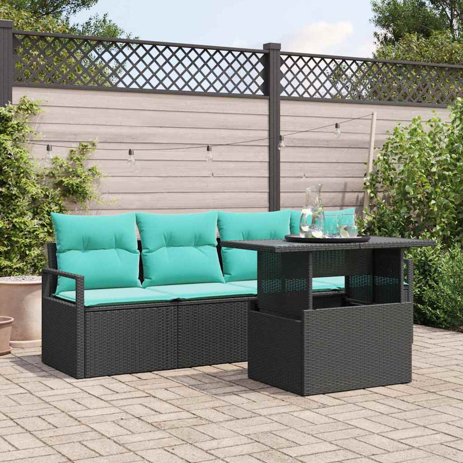 Tuin Sofa Set met opslag met kussen 5 pcs Zwart poly rattan