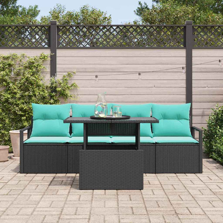 Tuin Sofa Set met opslag met kussen 5 pcs Zwart poly rattan