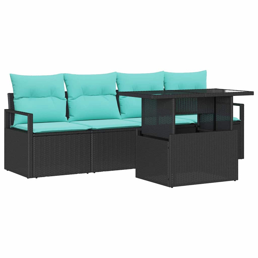 Tuin Sofa Set met opslag met kussen 5 pcs Zwart poly rattan