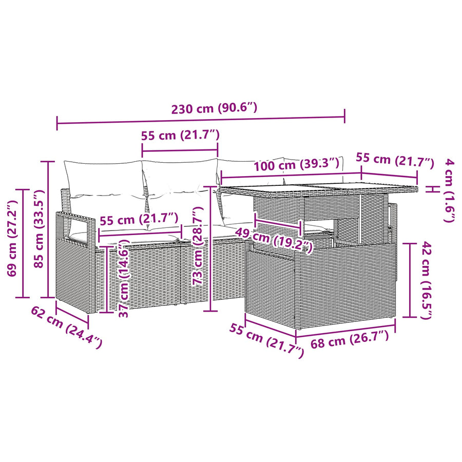 Tuin Sofa Set met opslag met kussen 5 pcs Zwart poly rattan