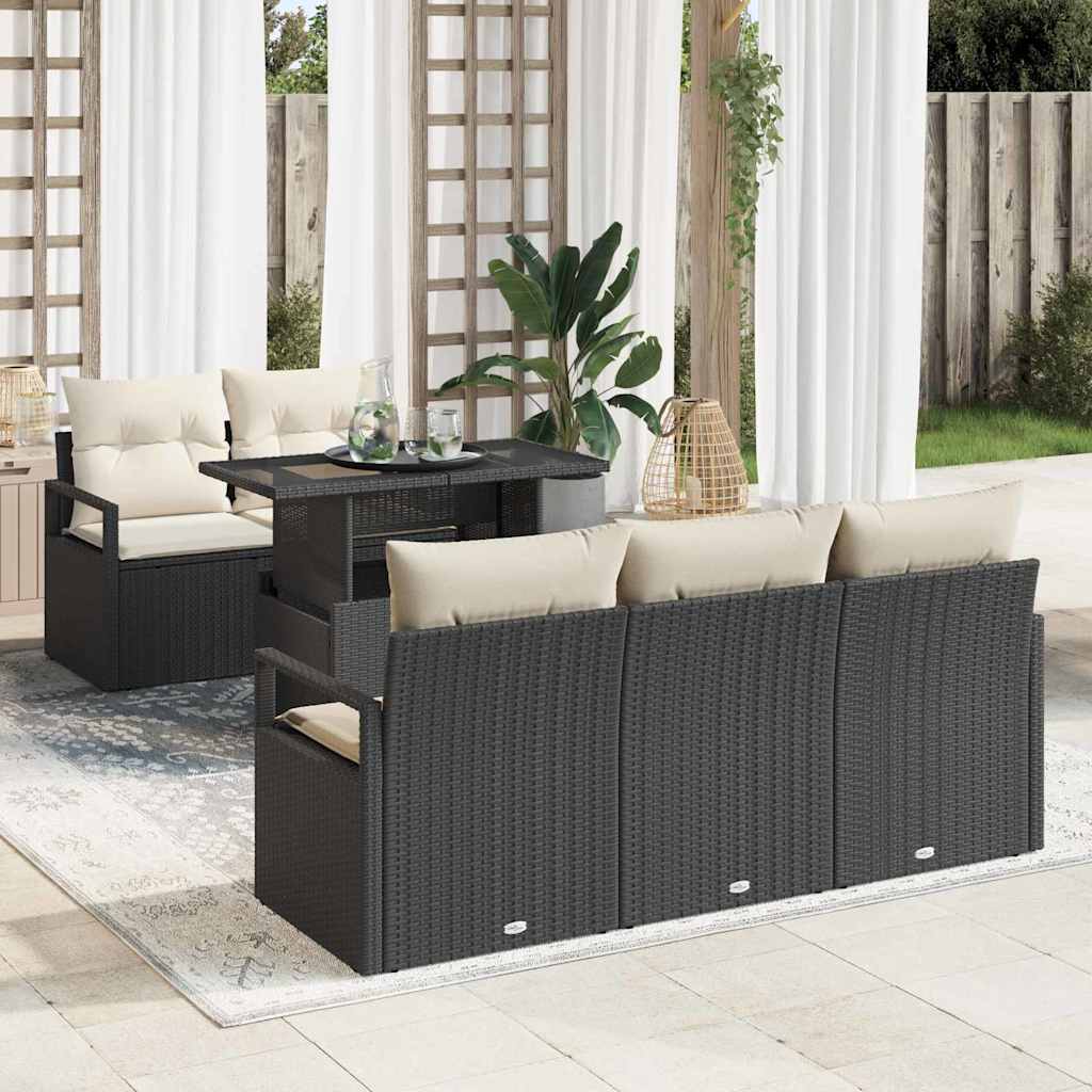 Tuin Sofa Set met opslag met kussen 6 pcs Zwart poly rattan