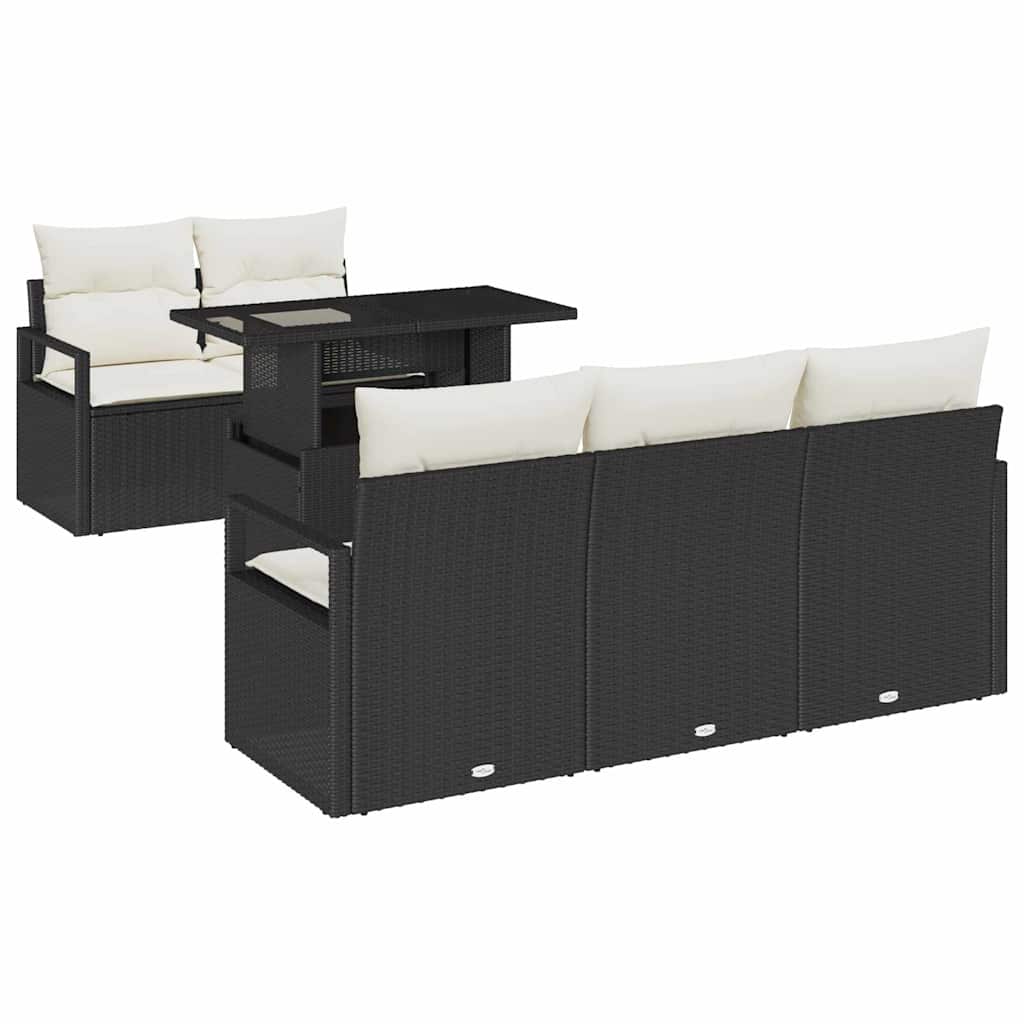 Tuin Sofa Set met opslag met kussen 6 pcs Zwart poly rattan