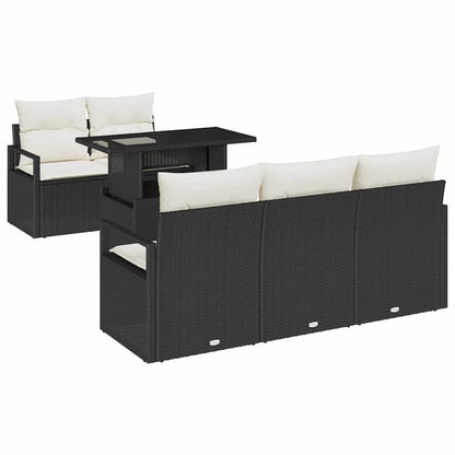 Tuin Sofa Set met opslag met kussen 6 pcs Zwart poly rattan