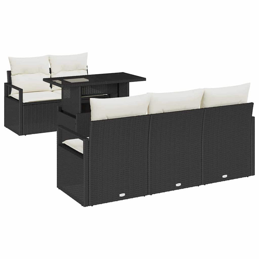 Tuin Sofa Set met opslag met kussen 6 pcs Zwart poly rattan
