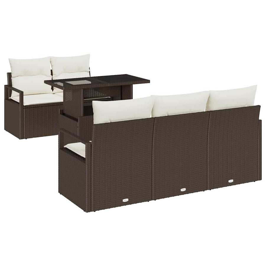 Tuin Sofa Set met opslag 6 pcs Bruin en Crème poly rattan