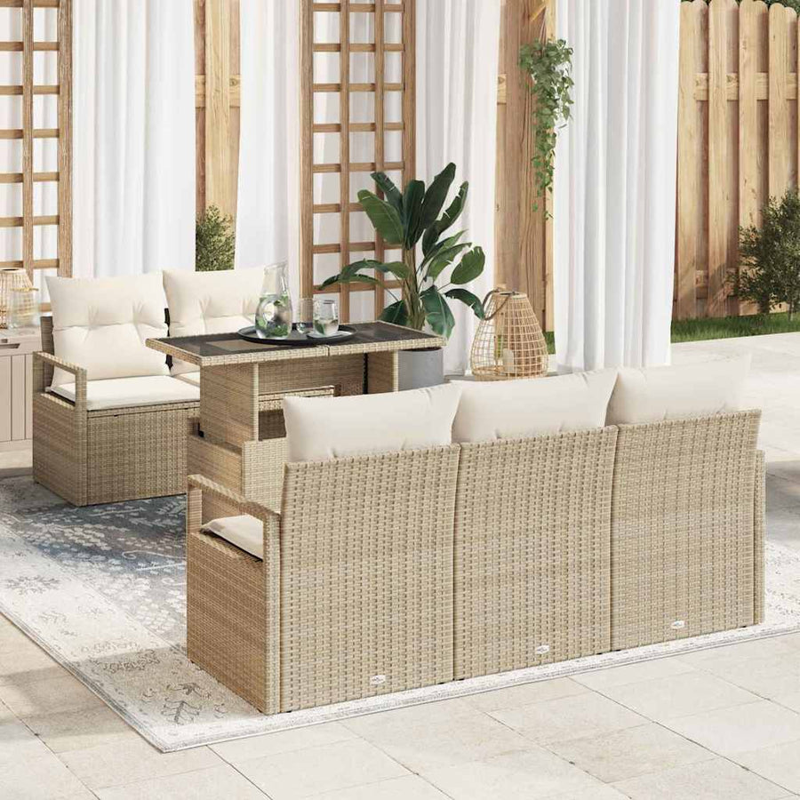 Tuin Sofa Set met opslag 6 pcs Beige en Crème poly rattan