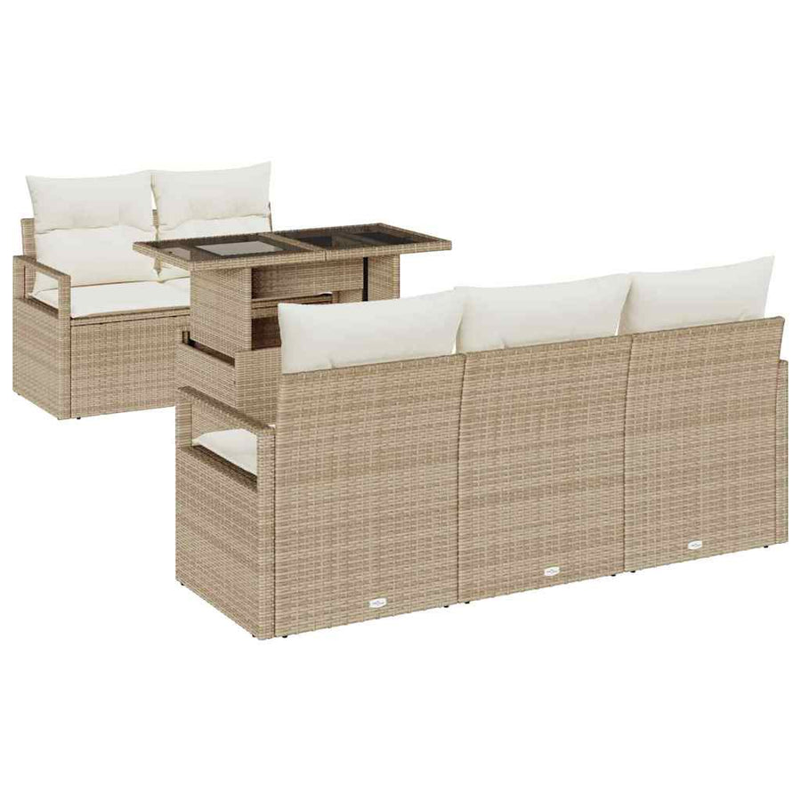 Tuin Sofa Set met opslag 6 pcs Beige en Crème poly rattan