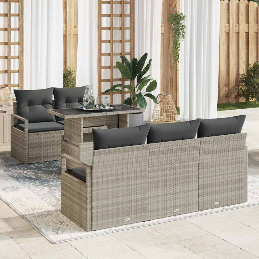 Tuin Sofa Set met opslag 6 pcs Lichtgrijs poly rattan