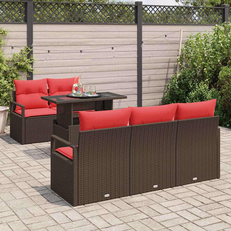 Tuin Sofa Set met opslag 6 pcs Bruin en Rood poly rattan