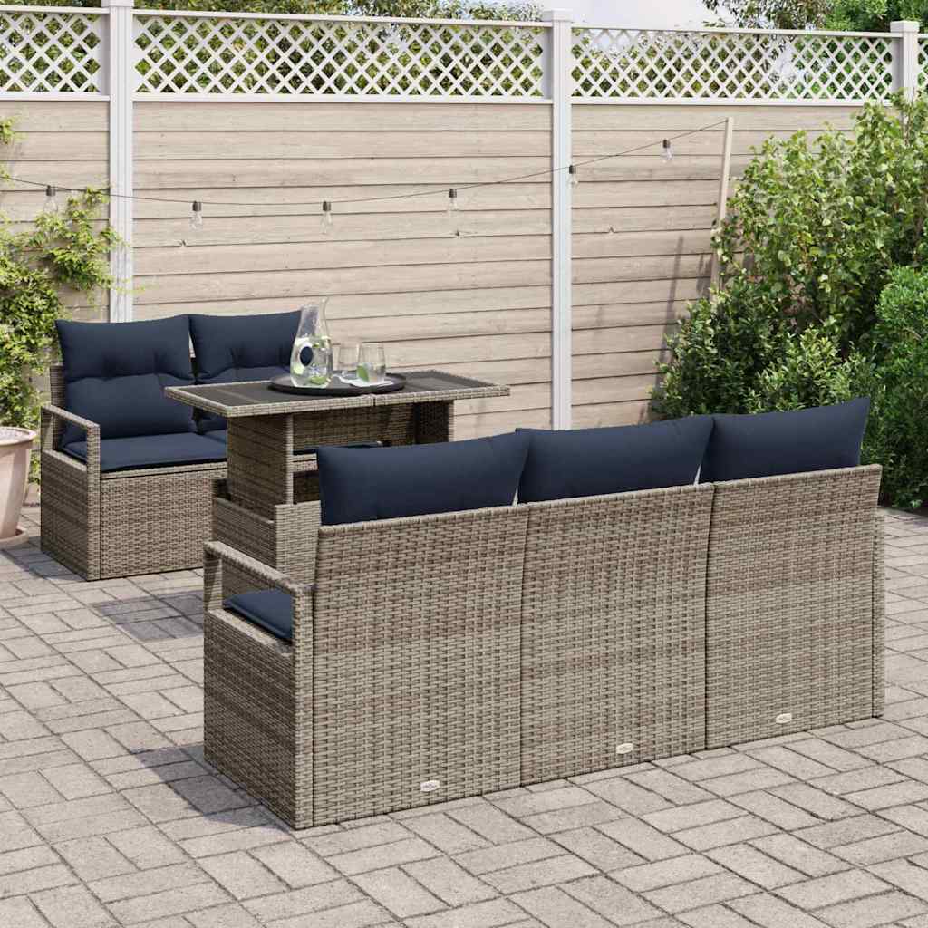 Tuin Sofa Set met opslag met kussen 6 pcs Grijs poly rattan