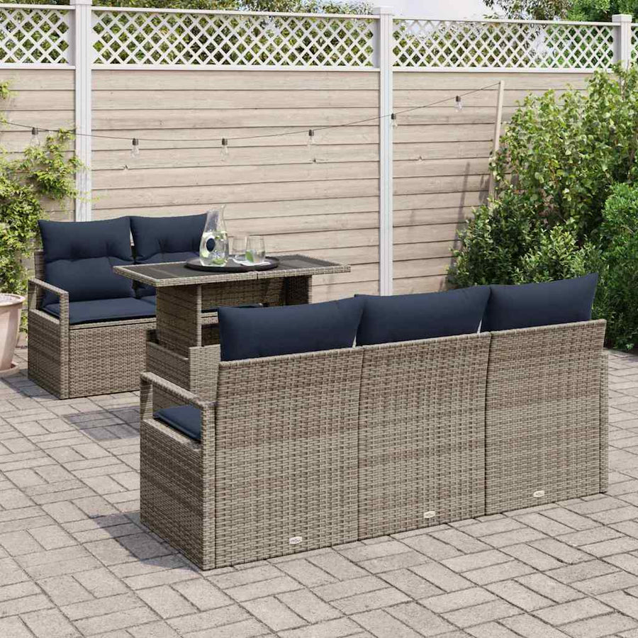 Tuin Sofa Set met opslag met kussen 6 pcs Grijs poly rattan