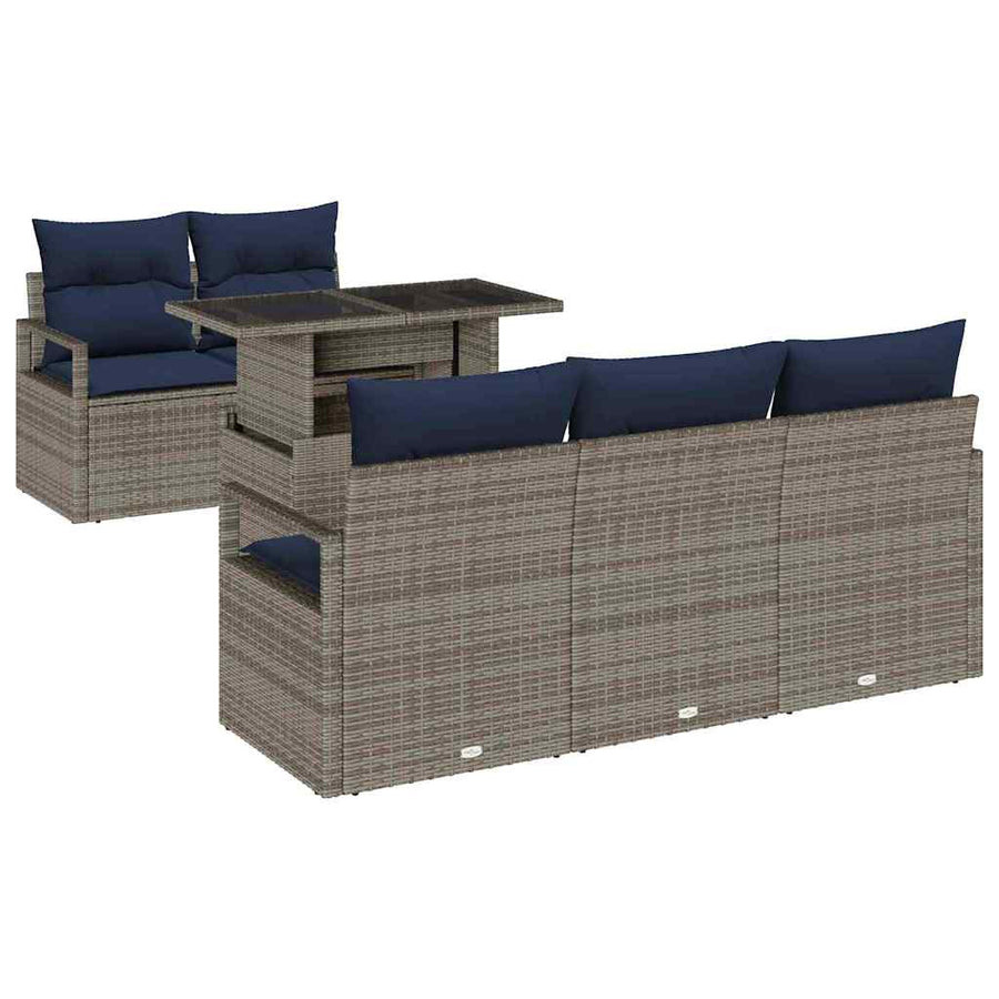 Tuin Sofa Set met opslag met kussen 6 pcs Grijs poly rattan