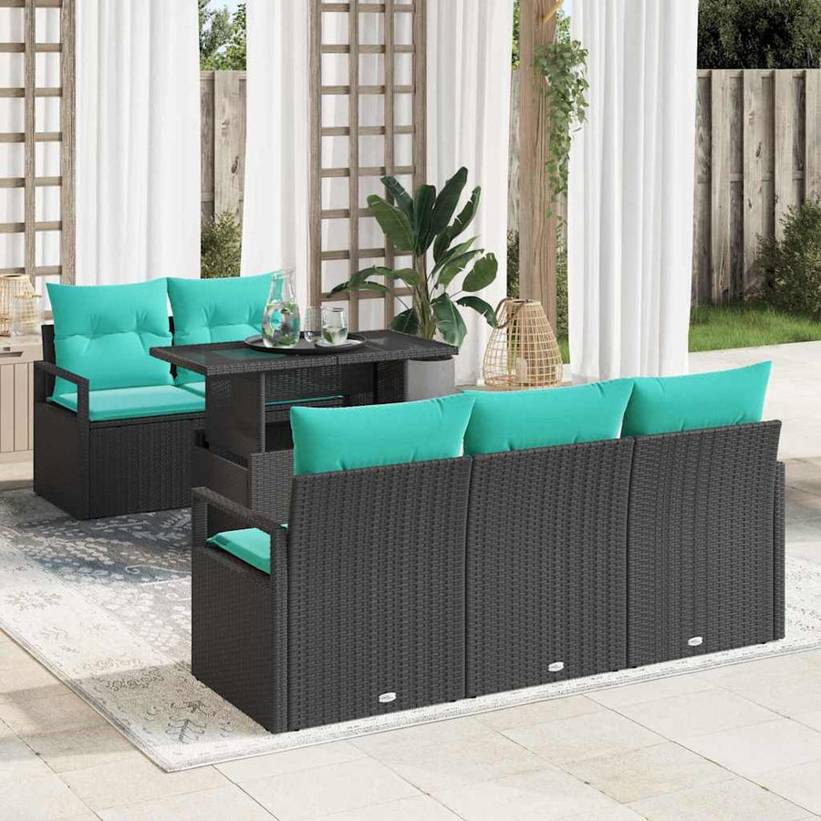 Tuin Sofa Set met opslag 6 pcs Zwart en Blauw poly rattan