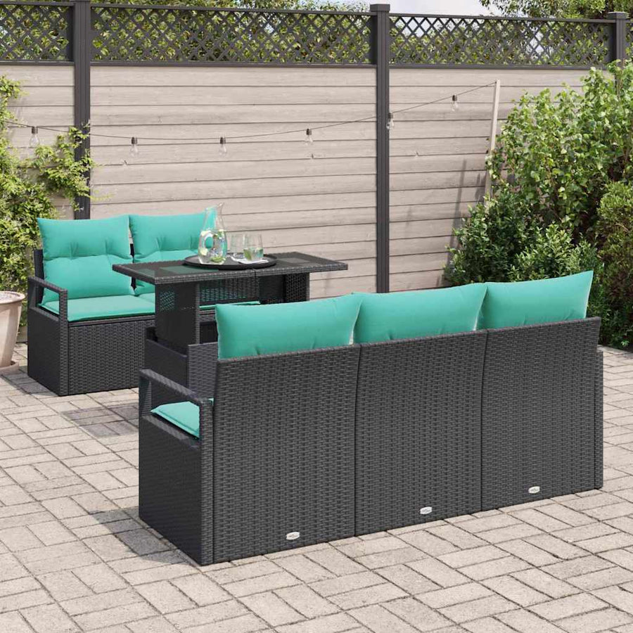 Tuin Sofa Set met opslag 6 pcs Zwart en Blauw poly rattan