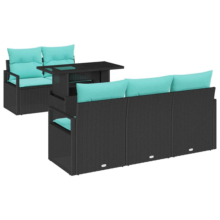 Tuin Sofa Set met opslag 6 pcs Zwart en Blauw poly rattan