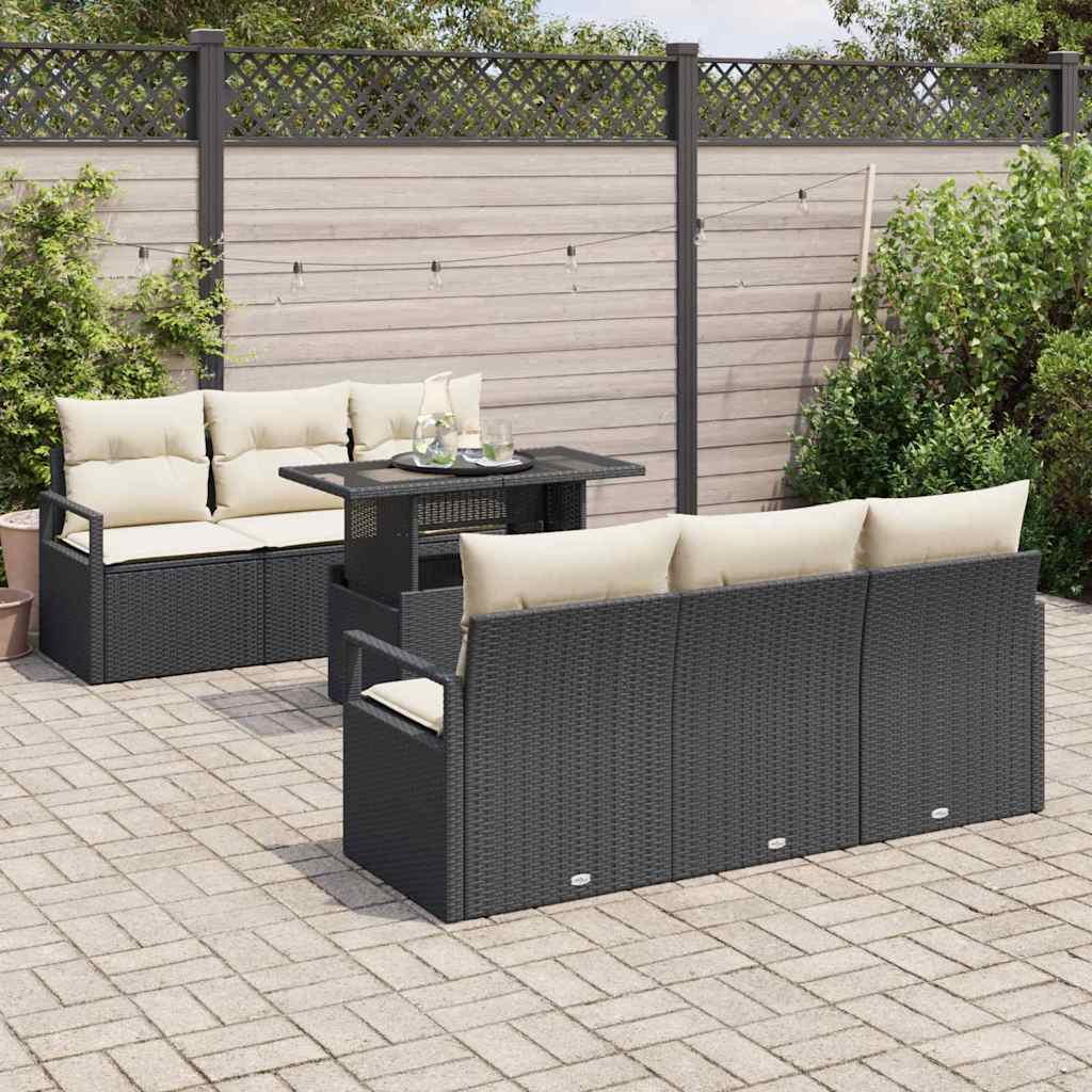 Tuin Sofa Set met opslag 7 pcs Zwart en Crème poly rattan