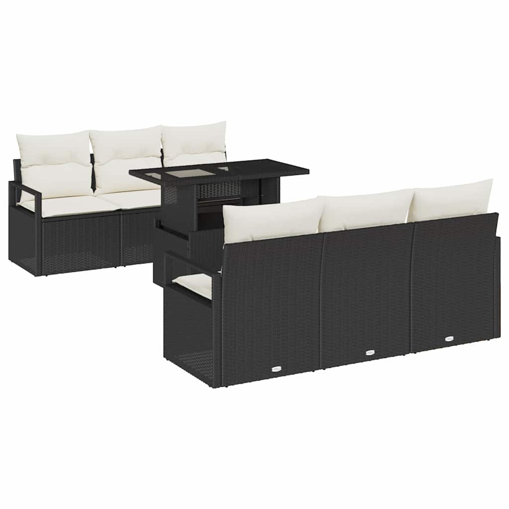 Tuin Sofa Set met opslag 7 pcs Zwart en Crème poly rattan