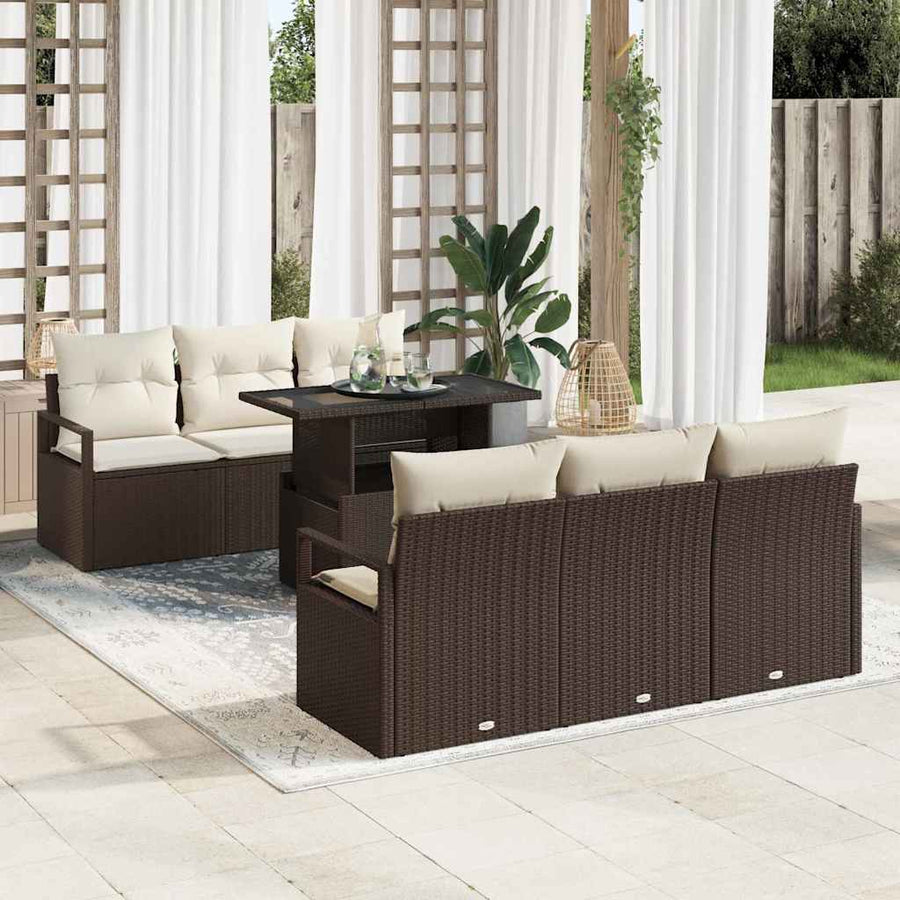 Tuin Sofa Set met opslag 7 pcs Bruin en Crème poly rattan