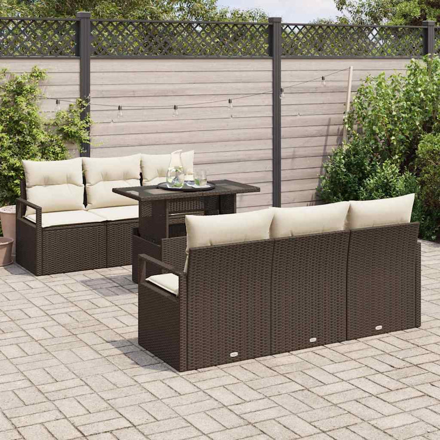 Tuin Sofa Set met opslag 7 pcs Bruin en Crème poly rattan