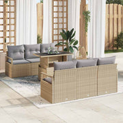 Tuin loungeset 7-delig poly rattan beige lichtgrijs