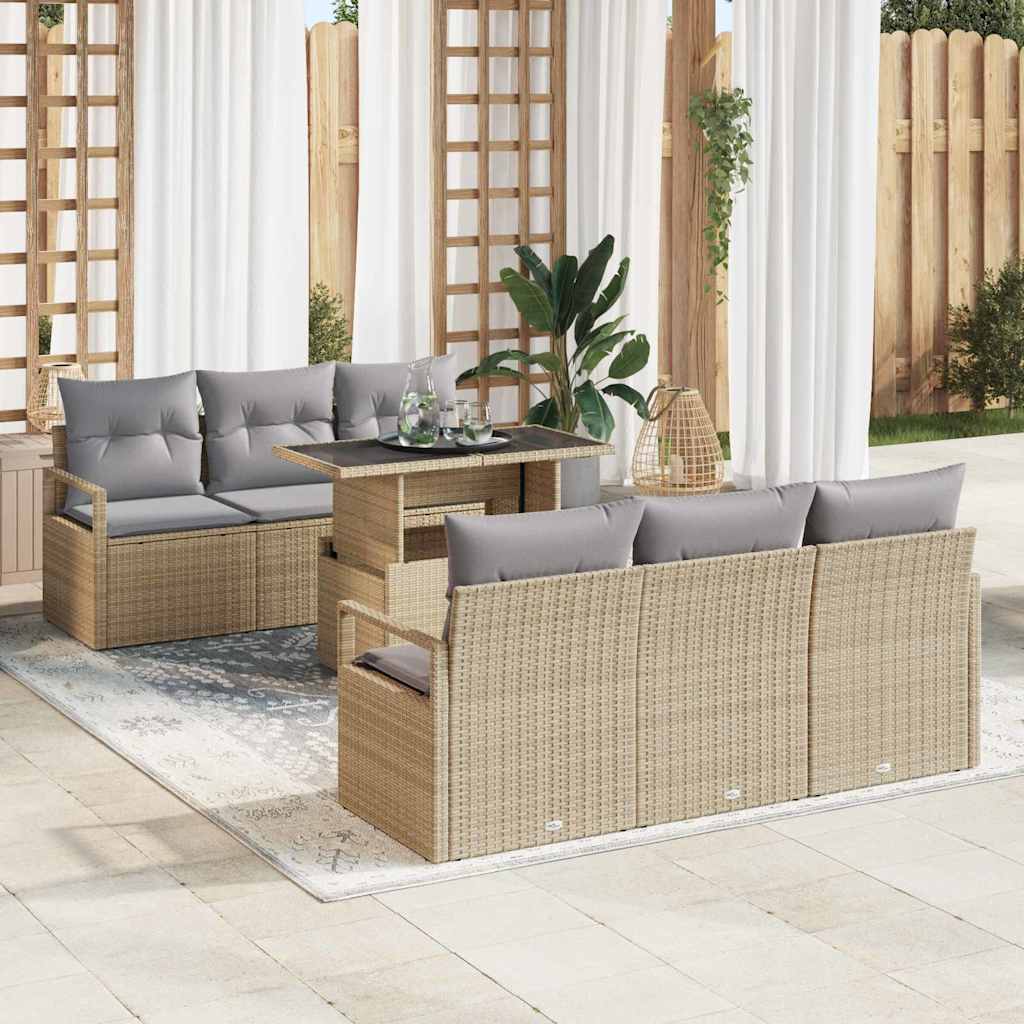 Tuin Sofa Set met opslag 7 pcs Beige en Licht Grijs poly rattan