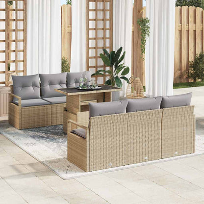 Tuin Sofa Set met opslag 7 pcs Beige en Licht Grijs poly rattan