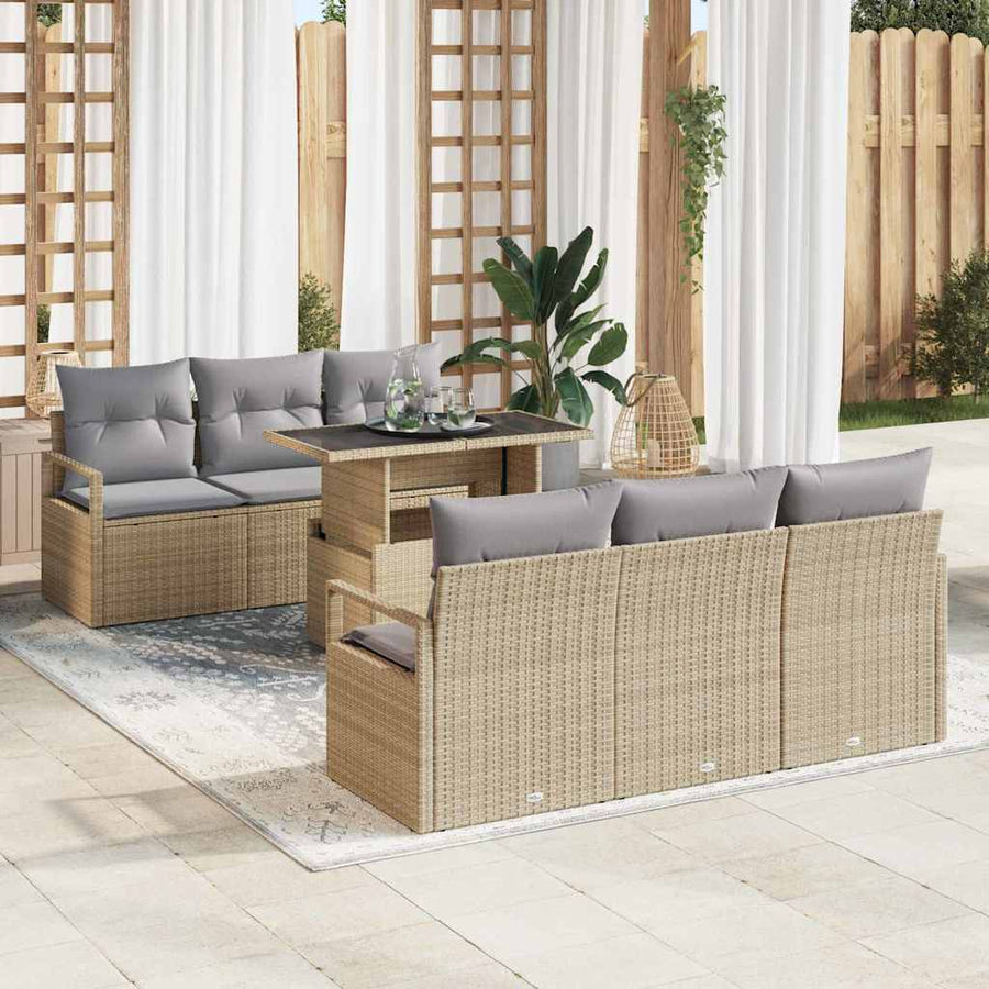Tuin Sofa Set met opslag 7 pcs Beige en Licht Grijs poly rattan
