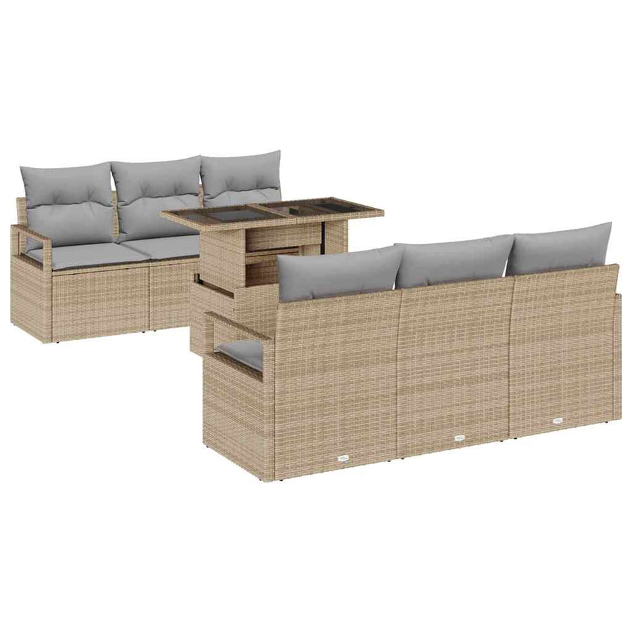 Tuin Sofa Set met opslag 7 pcs Beige en Licht Grijs poly rattan