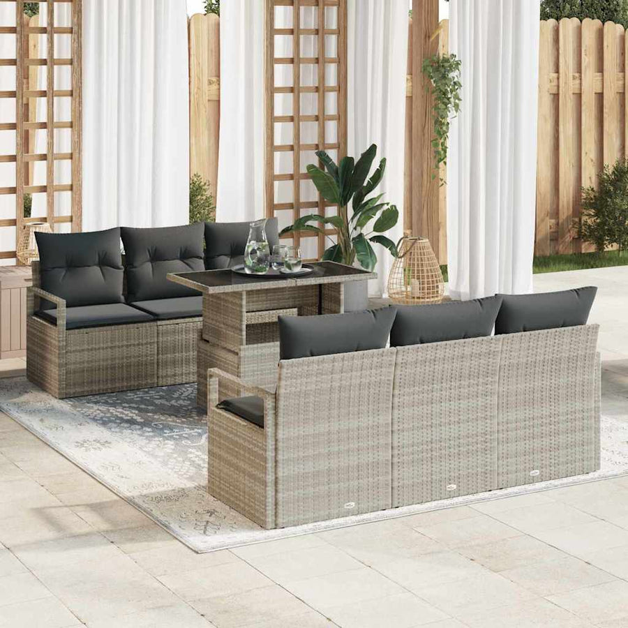 Tuin Sofa Set met opslag 7 pcs Lichtgrijs poly rattan