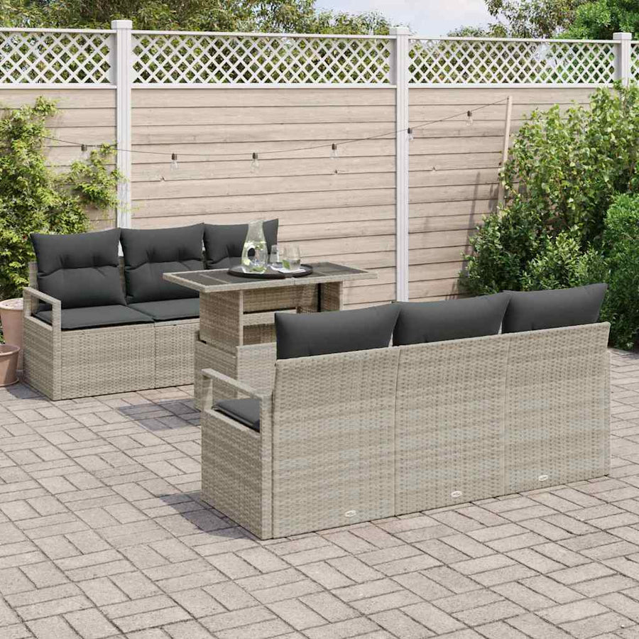 Tuin Sofa Set met opslag 7 pcs Lichtgrijs poly rattan