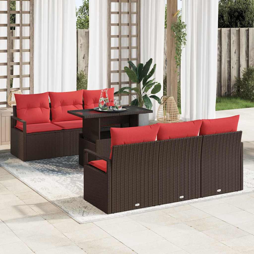 Tuin Sofa Set met opslag 7 pcs Bruin en Rood poly rattan