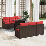 Loungeset poly rattan bruin rood 7-delig