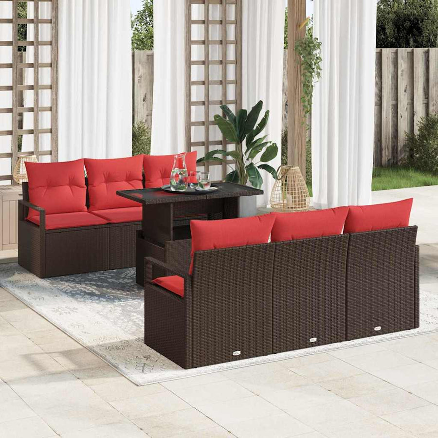 Tuin Sofa Set met opslag 7 pcs Bruin en Rood poly rattan