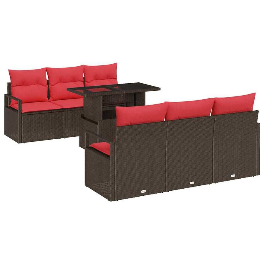 Tuin Sofa Set met opslag 7 pcs Bruin en Rood poly rattan