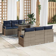 Tuinset poly rattan grijs 7-delig met opbergruimte