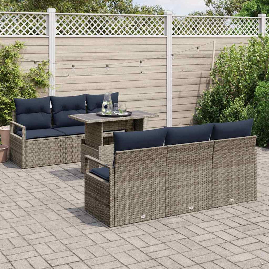 Tuin Sofa Set met opslag met kussen 7 pcs Grijs poly rattan
