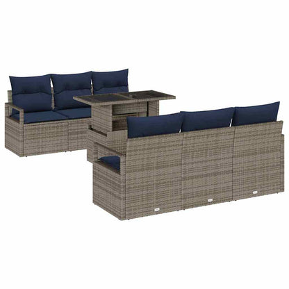 Tuin Sofa Set met opslag met kussen 7 pcs Grijs poly rattan
