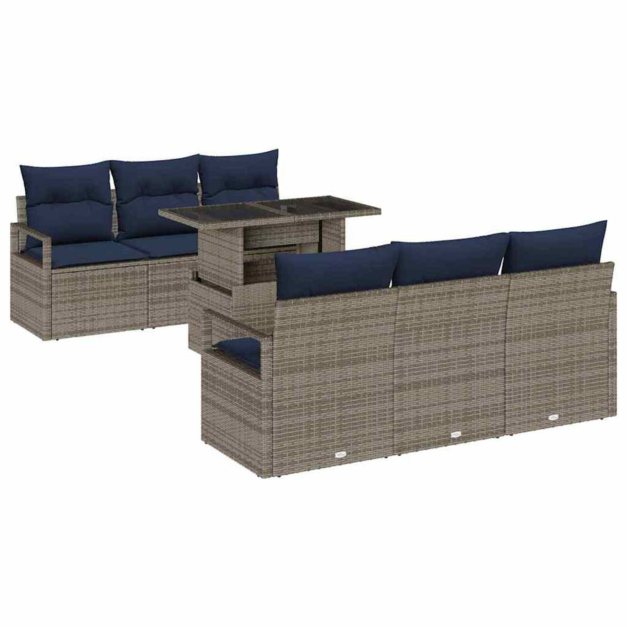 Tuin Sofa Set met opslag met kussen 7 pcs Grijs poly rattan