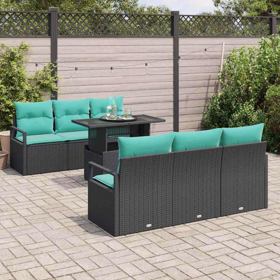 Tuin Sofa Set met opslag 7 pcs Zwart en Blauw poly rattan