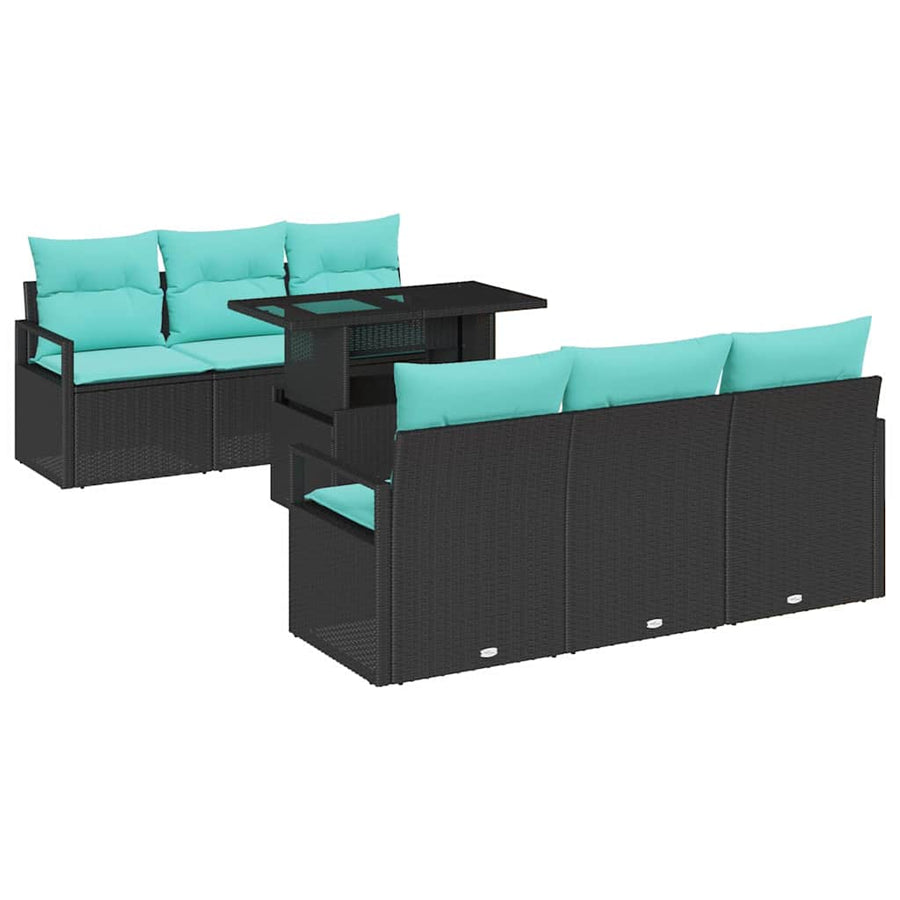 Tuin Sofa Set met opslag 7 pcs Zwart en Blauw poly rattan