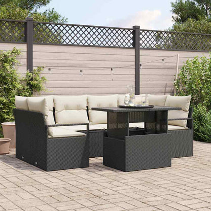 Tuin Sofa Set met opslag met kussen 7 pcs Zwart poly rattan