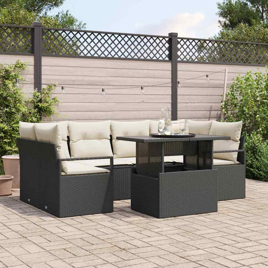 Tuin Sofa Set met opslag met kussen 7 pcs Zwart poly rattan