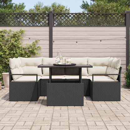 Tuin Sofa Set met opslag met kussen 7 pcs Zwart poly rattan