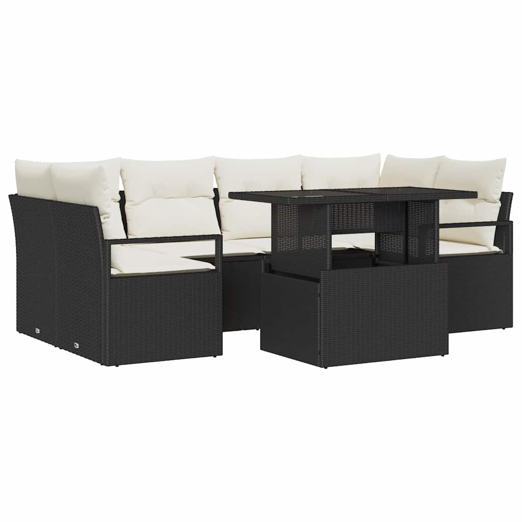 Tuin Sofa Set met opslag met kussen 7 pcs Zwart poly rattan