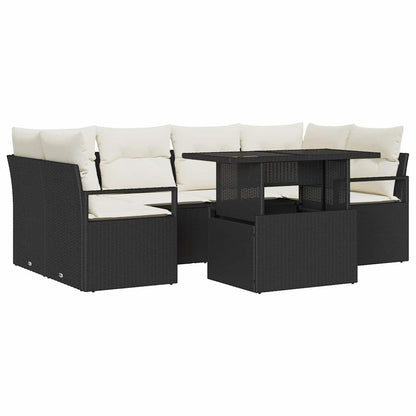Tuin Sofa Set met opslag met kussen 7 pcs Zwart poly rattan