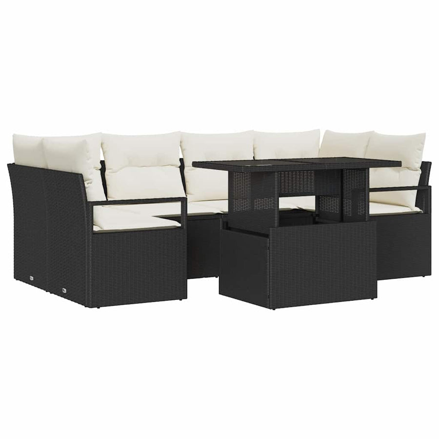 Tuin Sofa Set met opslag met kussen 7 pcs Zwart poly rattan