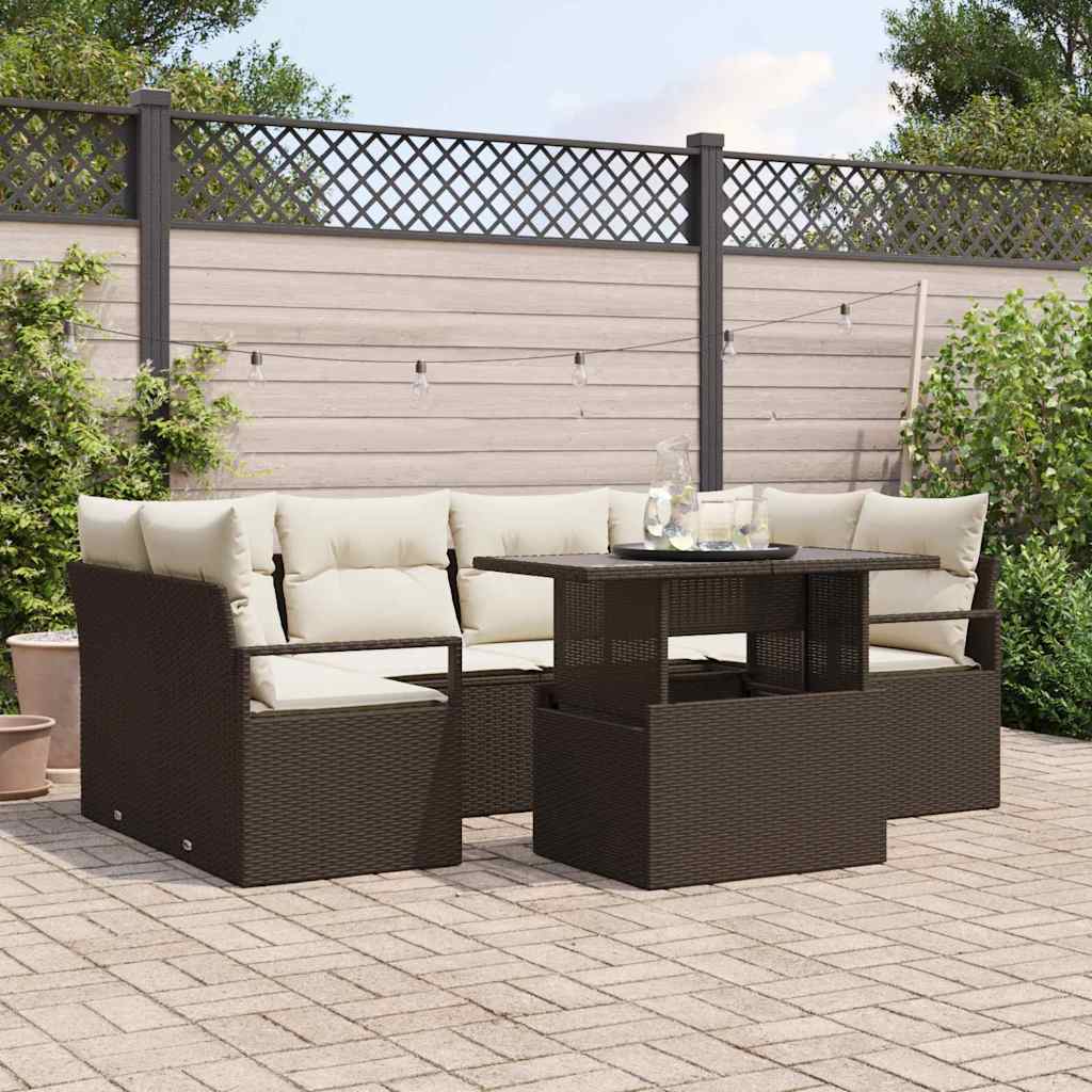 Tuin Sofa Set met opslag met kussen 7 pcs Bruin poly rattan