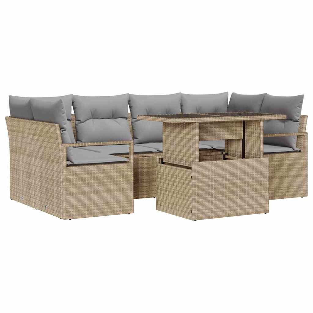 Tuin Sofa Set met opslag met kussen 7 pcs Beige poly rattan