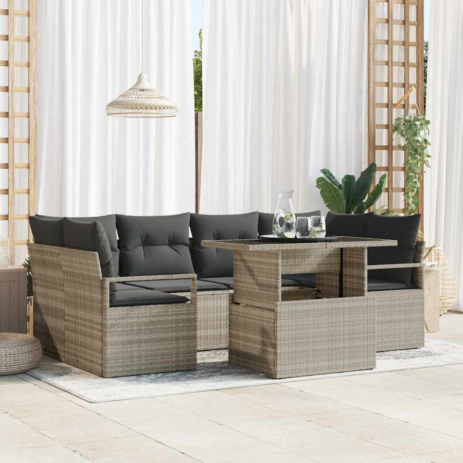 Tuin Sofa Set met opslag 7 pcs Lichtgrijs poly rattan