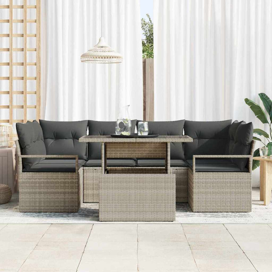 Tuin Sofa Set met opslag 7 pcs Lichtgrijs poly rattan